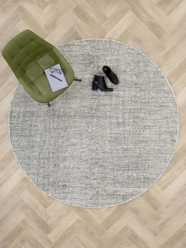 home collection MOMO Rugs Teppe Black White Rond Vloerkleed - 200 cm rond - Rond - Laagpolig, Structuur Tapijt - Industrieel, Landelijk, Scandinavisch - Wit, Zwart