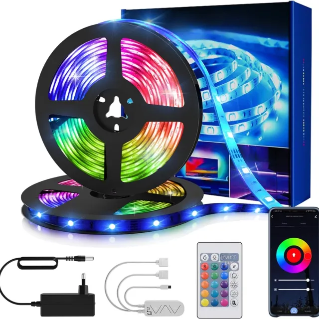 ALLVIA Led Strip 15 Meter - Smart Led - Led Strip - met Muziekfunctie - Bluetooth - en Afstandsbediening - Veelkleurig - 15cm x 10cm x 1cm