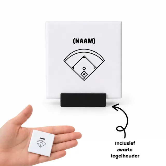Hacebo Honkbal met eigen naam tegeltje met tegelhouder - Honkbal - Honkballer - tegeltjes met tekst - Sport - spreuktegels - 4.8x4.8 CM Wit