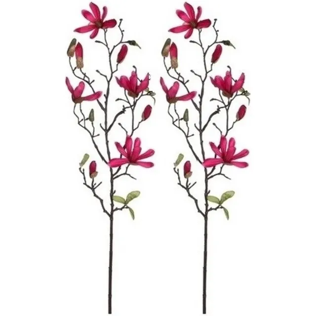 Mica Decorations Kunstbloemen - 2x - magnolia tree - donkerroze - 80 cm - siertakken - boeket - stelen