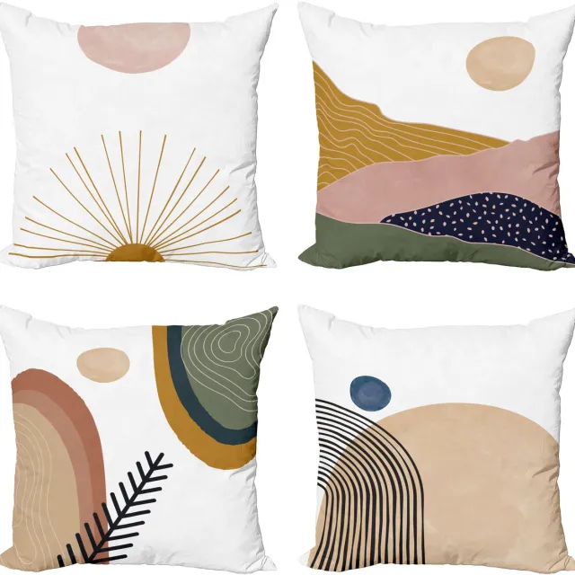 New Bed Minimalistisch Contemporary Design Cirkels Takken Zon Kussenhoes met sierkussen, 4-pack, modern accent, dubbelzijdig digitaal bedrukt, 50 cm x 50 cm Blush Wit en Legergroen