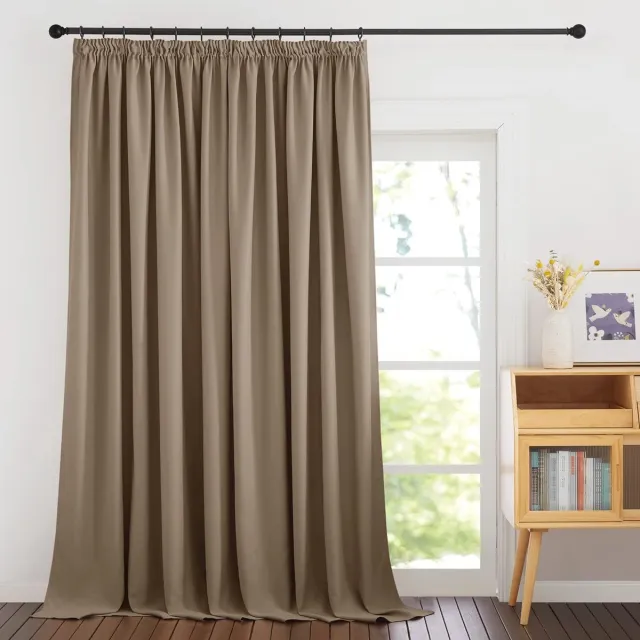 Pony Dance Vouwband, gordijnen voor railsysteem, ondoorzichtig, set van 1, 245 x 300 cm (h x b), extra breed, voor woonkamer, thermische gordijnen, koudebescherming, plooiband, cappuccino bruin