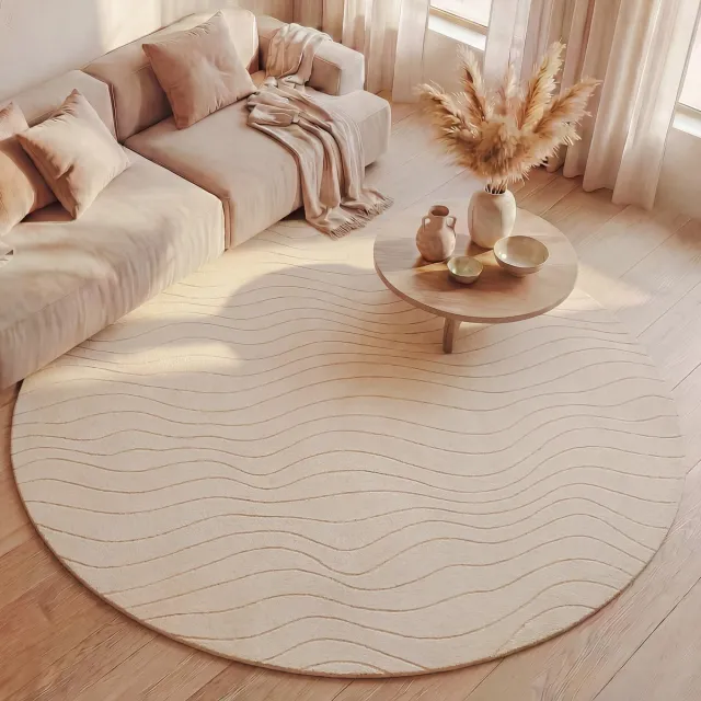 Fraai Rond Scandinavisch vloerkleed - Charm Waves Beige - Ø 160cm