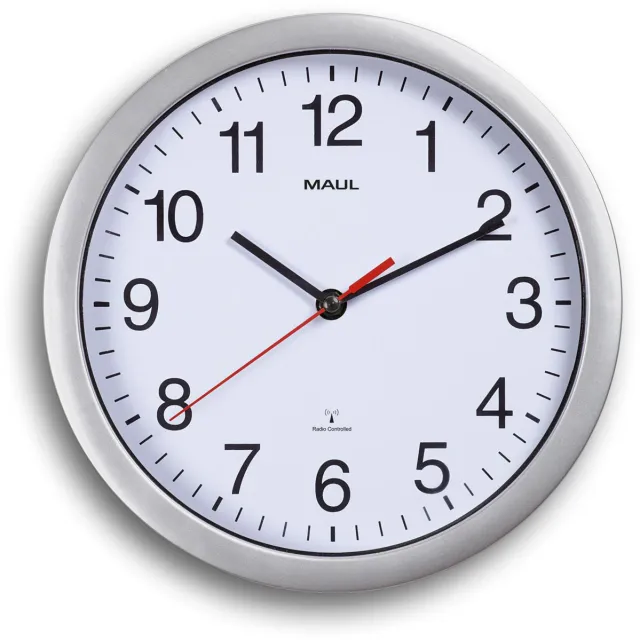 Maul MAULrun wandklok, radiogestuurd, diameter 25,2 x 5 cm, kunststof kader, zilver wit