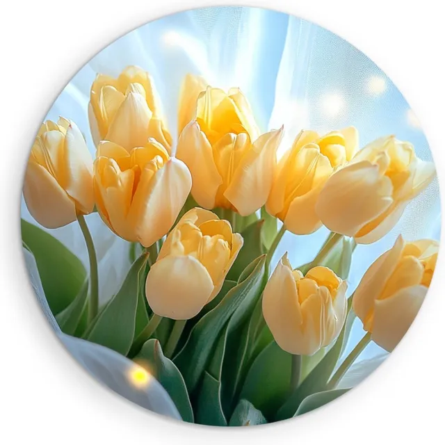 Saammp Forex Muurcirkel - Gele Tulpen Luxe - Natuur - Romantisch - Ø 50 - Wandcirkel - Wanddecoratie Cirkel - Muurdecoratie Woonkamer - Kantoor Decoratie