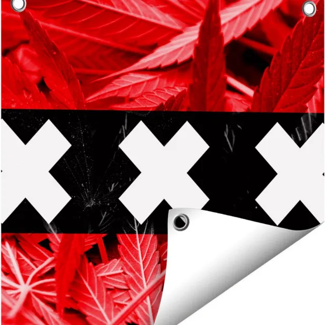 Gards Tuinposter Amsterdamse Vlag met Cannabis Achtergrond - 40x40 cm - Tuindoek - Tuindecoratie - Wanddecoratie buiten - Tuinschilderij Multikleur