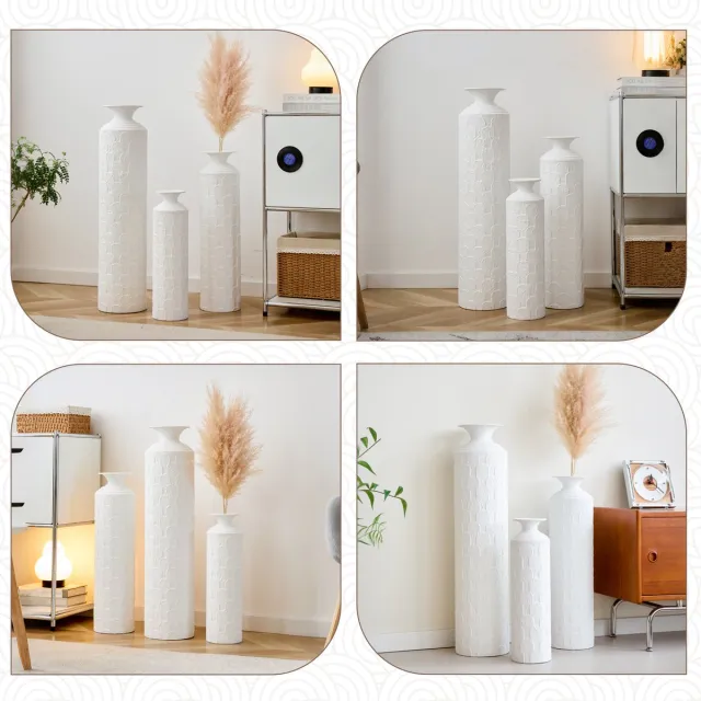 COVREO Vaas set van 3 50, 65 en 85 cm wit metaal, handgemaakt textuur modern
