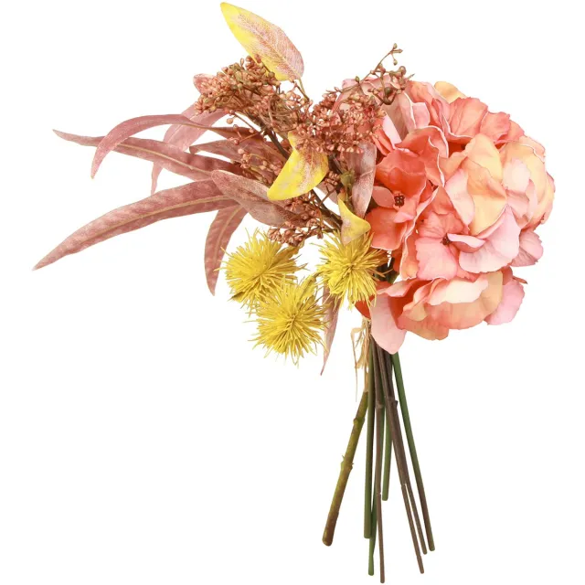 Viana Kunstbloemenboeket Hortensia Roos Eucalyptus Decoratief boeket L33cm oranje