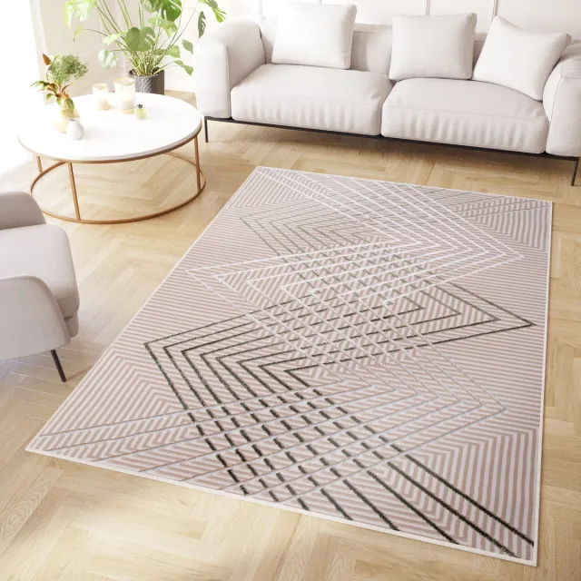 Tapiso Crystal Vloerkleed Beige Licht Groen Zigzag 3D Effect Laagpolig Tapijt Maat- 200x300 Licht Groen 4