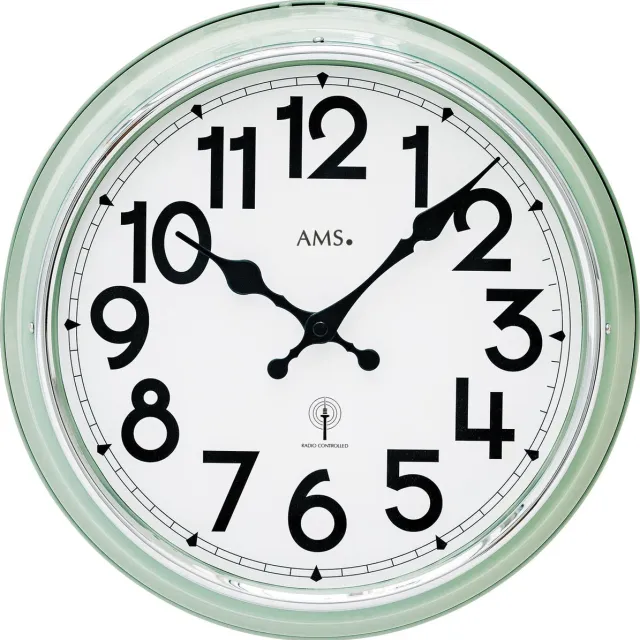 AMS 5510 - Wandklok - Analoog - Rond - Radiogestuurde tijdsaanduiding - Metaal - Groen - Wit - Zwart