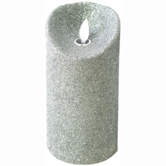 Gerimport LED kaars/stompkaars - zilver - H15 cm - glitters - kerst kaarsen