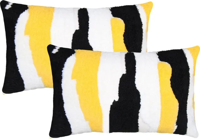 Urbane Hide Set van 2 kussenhoes 30x50 cm | Kussens woonkamer | kussensloop | sierkussens | cushion cover | katoen | Full Hand embroidery Chain geel