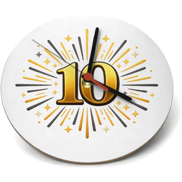 Mr Cadeautjes Klok rond Ø 19 - design Luxe jubileum met een ander centraal symbool en een stralend | cadeau Wit