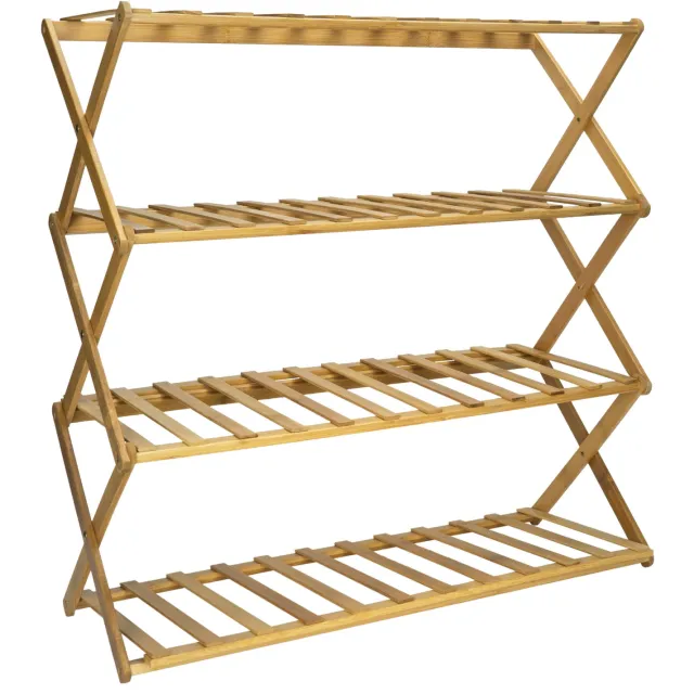 QUVIO Schoenenrek 4 Laags - Bamboe - 28 x 66,5 x 50 cm Lichtbruin