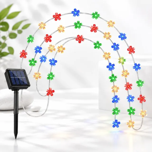 VHV lichtslinger—lichtsnoer buiten zonneenergie – Lichtsnoer buiten solar met Kersenbloesem design – Tuinverlichting op zonneenergie met 50 LED lampjes