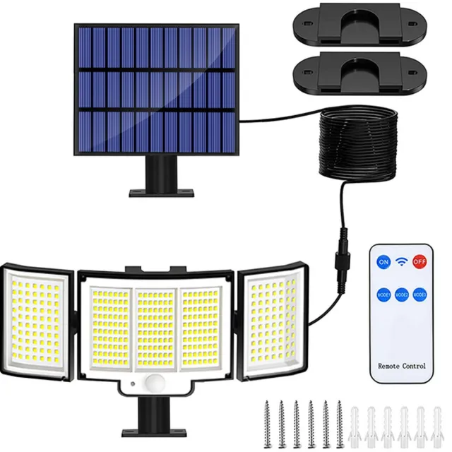 KZQ Solar buitenlamp met bewegingssensor - 348 LED 2000LM IP65 waterdicht - 270° 3 modi - Oplaadbare wandlamp voor tuin en oprit（1PC） Zwart