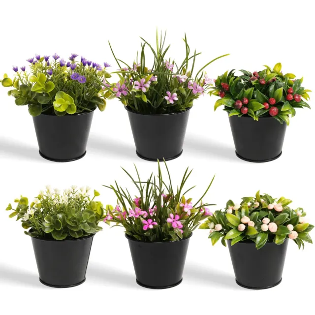 Ibenzoa Kleine Kunstplanten Set van 6 Stuks voor Diverse Interieurdecoratie en Kamers kleurrijk