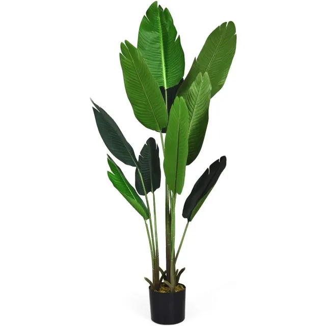 Costway 160 cm kunstplant tropische palm, kunstmatige Monstera, slangenplant, kamerplant met stevige pot en 10 bladeren, groene plant voor tuin, kantoor, kamerdecoratie