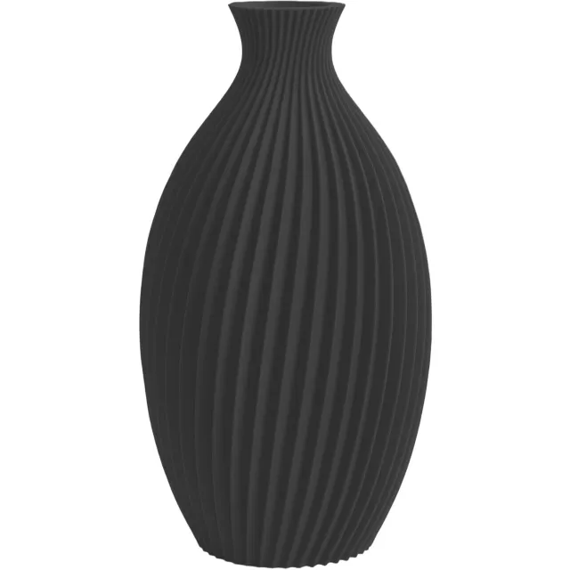 Layvo JUNES Vaas - Zwart - D14 x H25 cm - droogbloemen vaas - gegroefde vaas - gerecycled plastic
