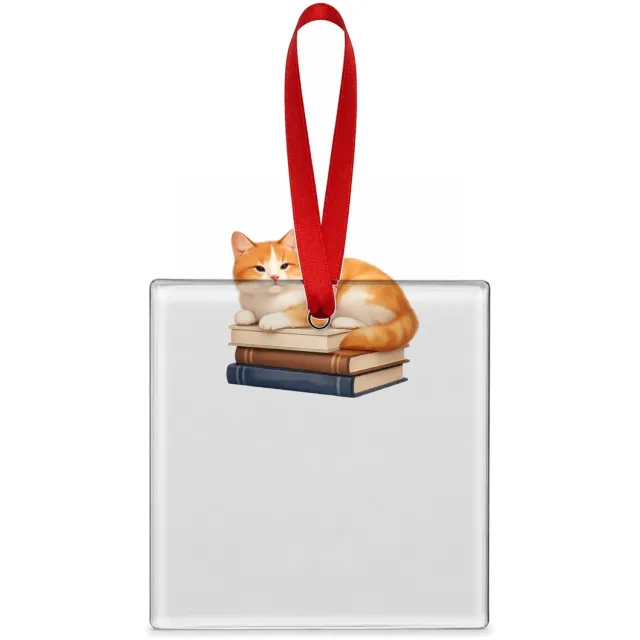 Mr Cadeautjes Glazen tegel vierkant 7,6 cm - design Een ontspannen dier op een hobby-object met een korte, kalme | cadeau Wit