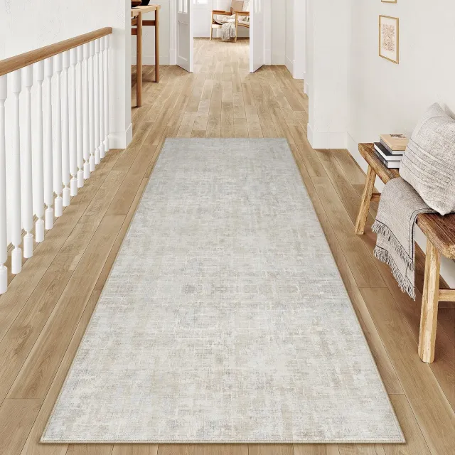 Unyqoos Wasbare en antislip vloerkleed in abstracte boho stijl voor diverse ruimtes Beige