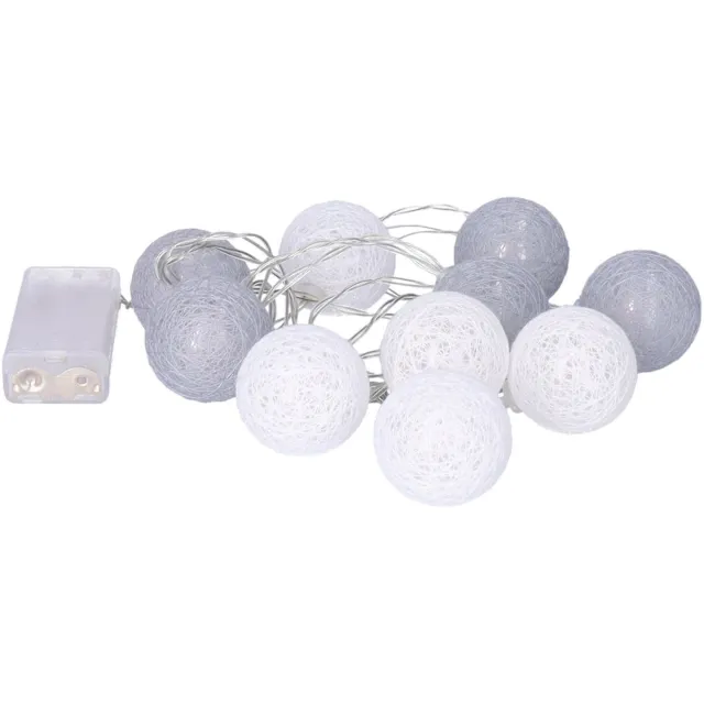 Krist+ Feestverlichting lichtsnoer - katoenen balletjes - wit/grijs - 4 cm - 200 cm - verlichting cotton
