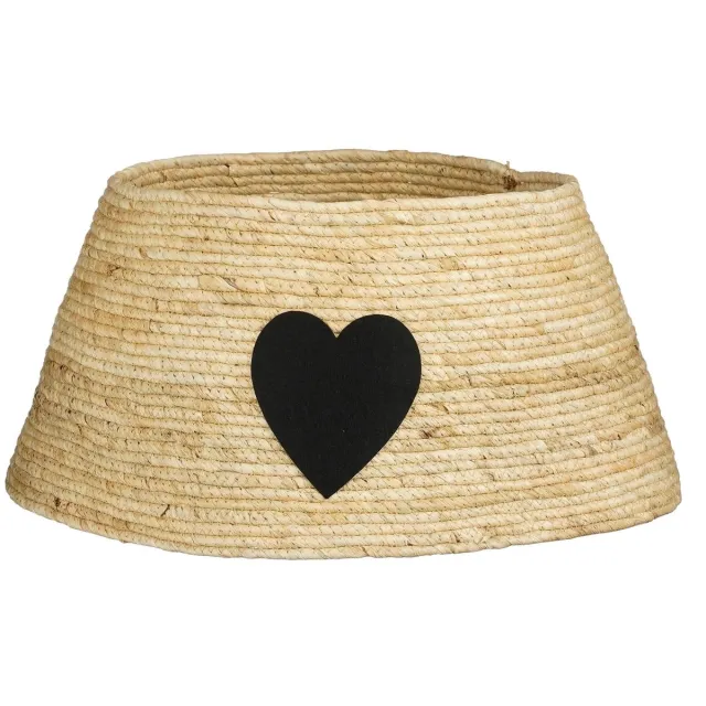 Mica Decorations Kerstboomrok met Hart - L50 x B50 x H26 cm - Maïsblad - Crème, Zwart