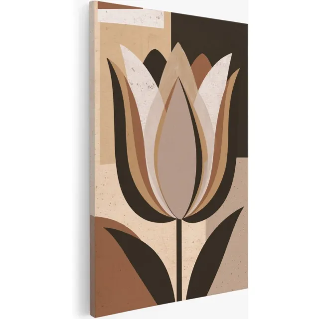 Saammp Canvas Schilderij - Beige Tulp - Abstract - Bloemen - 30x45 - Foto op canvas - Wanddecoratie - Muurdecoratie Woonkamer - Kantoor Decoratie Multicolor