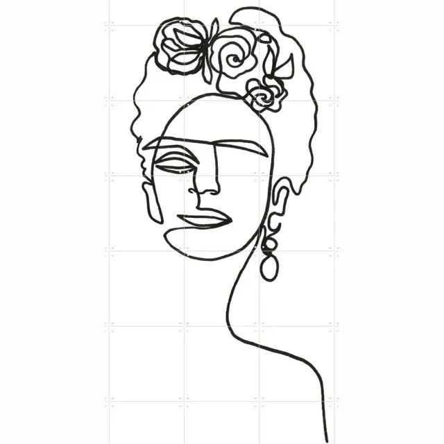IXXI Frida Kahlo, Julia Hariri - 100 x 140 cm - Grote wanddecoratie en posters - Line art, Illustraties, Grafisch Ontwerp, Portretten Lichte tinten / Zwart en wit