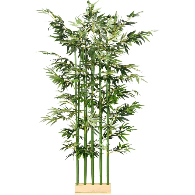Homona Kunstbamboe - Met 1640 bladeren en houten basis - 180 cm hoog - Groen