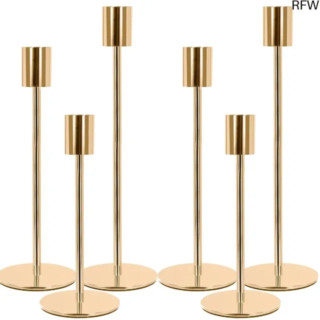 RFWR Elegante Gouden Kandelaar Set van 6 - Luxe Vintage Decoratie voor Tafel en Huis
