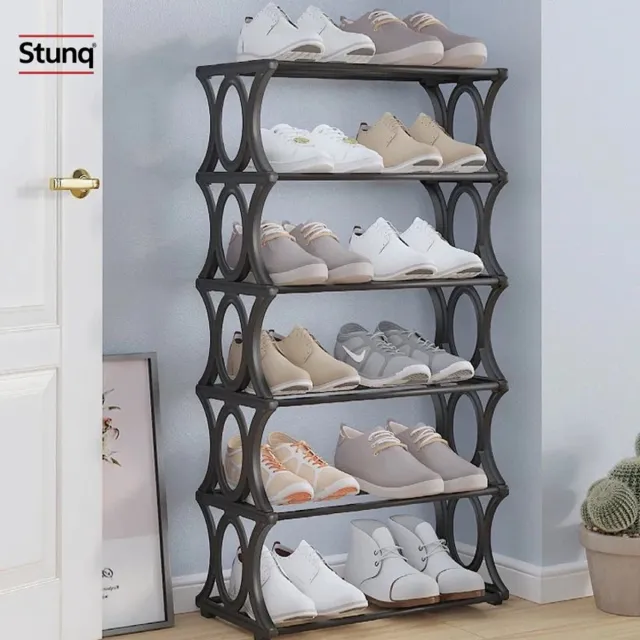 Stunq Zwart Metalen Schoenenrek 6-Laags – Smal Vrijstaand Opbergrek 75 cm voor Entree, Gang of Kast