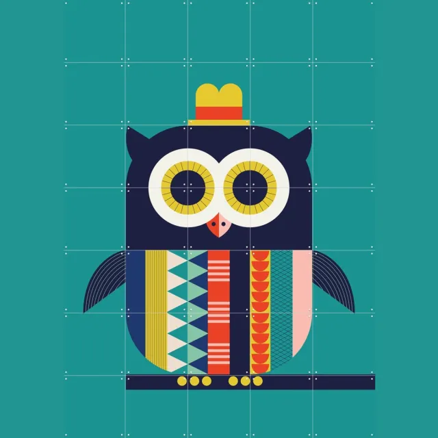 IXXI Owl, Ingela P. Arrhenius - 100 x 140 cm - Grote wanddecoratie en posters - Grafisch Ontwerp, Kleurrijk, Speels, Geometrische Kunst, Illustraties Zwart