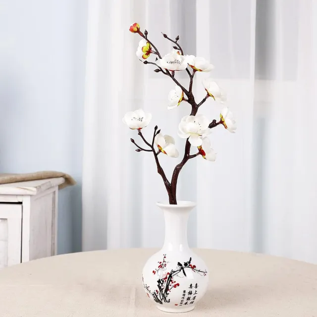 Famanu Kunstmatige witte pruimenbloesem 6 stuks - nepbloemen stof simulatie bloemen boeket voor thuis - keuken - kantoor - centerpieces decoratie