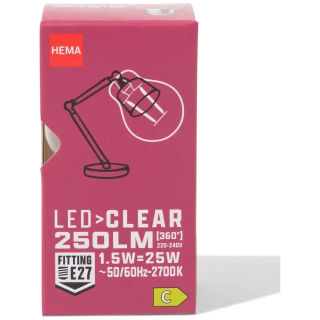 HEMA Led kogel clear E27 1.5W 250lm