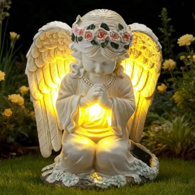 Namajunas Knielend biddend engeltje solar lamp - Standbeeld polyresin - Solar tuinlamp - Tuin decoratie - Engel beeldje - Buitenverlichting - Tuinbeeld - Voor tuin, gazon, terras, balkon, begraafplaats graf decoratie, herdenkingscadeau