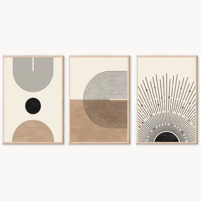Ibenzoa Set van 3 Abstracte Kunstposters voor Moderne Interieurdecoratie in Woonkamer en Slaapkamer, Zonder Lijst, 50 x 70 cm beige