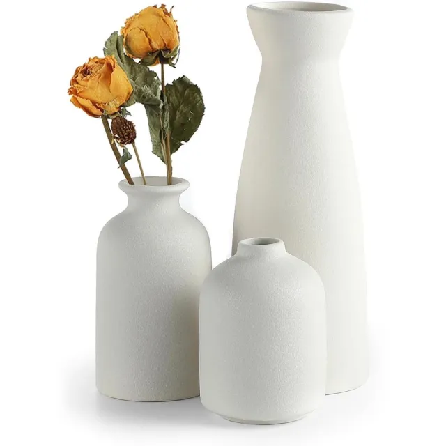 JGS Premium - Set van 3 zwarte keramische bloemenvazen voor moderne rustieke huisdecoratie met pampasgras idee plank (wit) Any