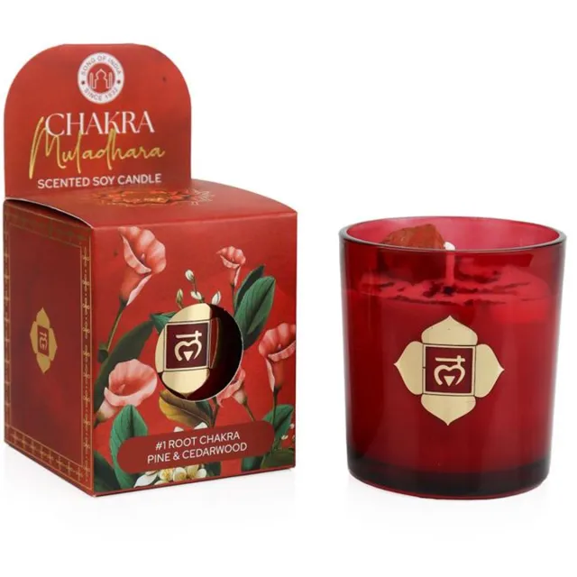 Phoenix Import Mani Bhadra Soja geurkaars Muladhara chakra den & cederhout – Ø7 cm x 8 cm rood