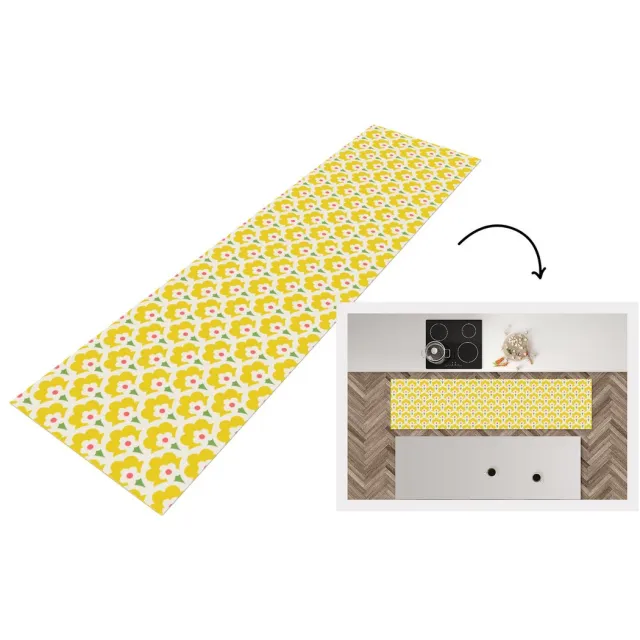 KitchenYeah Keukenloper - Keukenmat vinyl Design - Retro - Seventies - Geel - Keukenmatten loper - Keuken vloerkleed tapijt