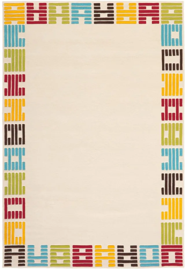 Padiro design laagpolig vloerkleed 170 x 240 cm - crème / offwhite - grafisch tekstontwerp - voor vloerverwarming - van modacryl, polyester en katoen