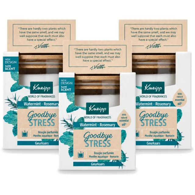 Kneipp 3 x Kneipp - Geurkaars - Goodbye Stress - Watermunt & Rozemarijn - 20 branduren - Voordeelverpakking - 3 stuks Wit