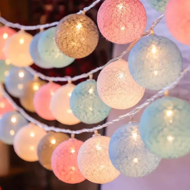 FLITI Katoenen Bal Kleurrijke Slingerlichten - 3m 20 LED - Binnen Fairy Lights met Aan/Uit - voor Slaapkamer, Feest, Thuisdecoratie - Meerkleurig - 1 Set