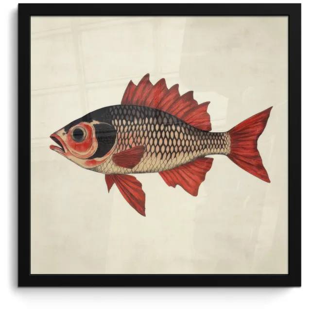 FrameYourWall Poster in lijst - Fotolijst 40x40 cm - Posters - Schubben - Rood - Vis - Vinnen - Posterlijst zwart - Decoratie - Wanddecoratie woonkamer - Muurdecoratie slaapkamer