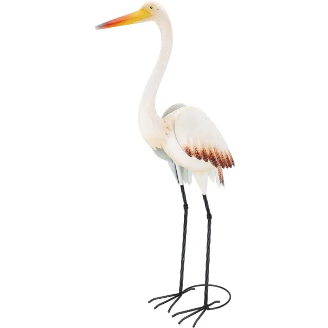 Pro Garden tuin decoratie dier / vogel beeld - Metaal - Ooievaar - 90 cm - buiten - wit Koel wit