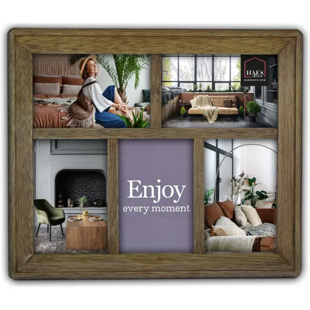 HAES deco Houten Multi Fotolijst Malaga in rustiek bruin voor 5 foto's 10x15 cm (formaat 35,5 x 30 cm) - MP11415-1