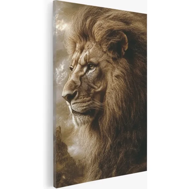 Saammp Canvas Schilderij - Leeuw - vintage - Storm - Dieren - 50x70 - Foto op canvas - Wanddecoratie - Muurdecoratie Woonkamer - Slaapkamer decoratie - Canvas Print Multicolor
