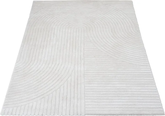 Veer Carpets Vloerkleed Ella Cream 140 x 200 cm - Design Hoog-Laag Vloerkleed met Lijnenpatroon in Scandinavische / Japandi Stijl