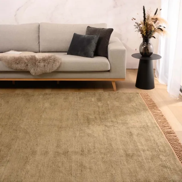 Tapeso Viscose vloerkleed - Gem olijfgroen 300x400