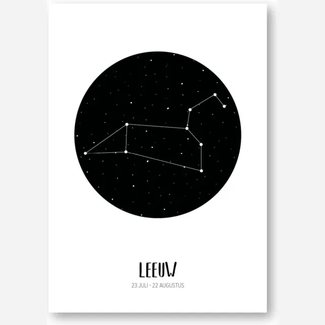 MOODZ design Sterrenbeeld poster Leeuw | A3 formaat | zwart-wit | MOODZ design